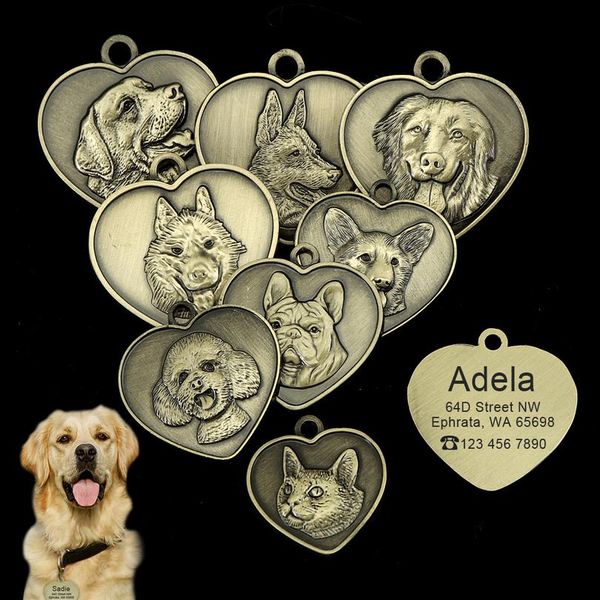 

engraving dog id tag custom pet dog cat anti-lost tags engraved puppy cats nameplate heart shape dogs collar jllthr