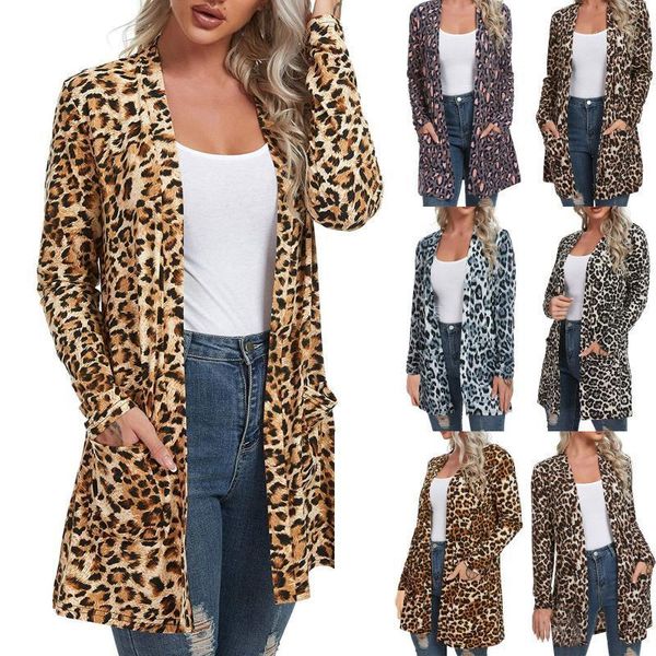 

2020 winter woman sweater women's casual leopard printed cardigans long sleeve cover up with pockets women's sweaters1, White