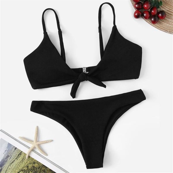 

brazilian bikini women solid swimwear bow swimsuit yellow biquini strap bikinis pad bathing suit micro mujer beachwear1