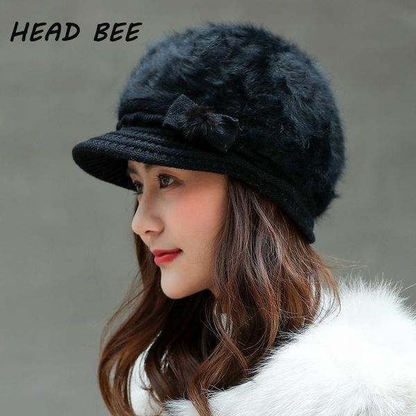 

beanie/skull caps [head bee] brand beanies skillies cotton lovely bowknot bonnet hat warm knitted winter cap 2021 women, Blue;gray