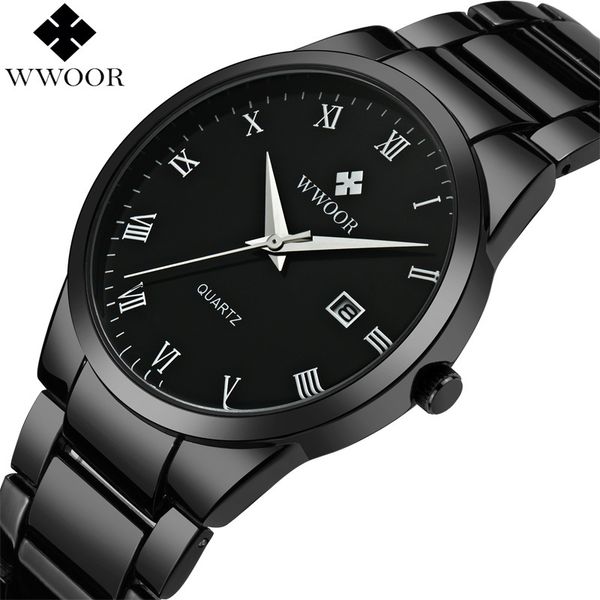 

watches wwoor brand luxury men stainless steel waterproof sports watches men's quartz analog date clock male black dress wrist watch, Silver
