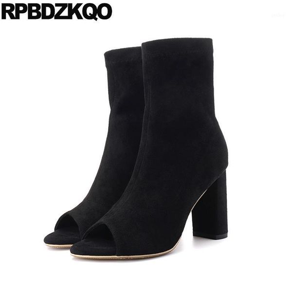 

2020 boots fashion chunky open toe sandals high heel black short size 34 ankle shoes women suede designer summer1