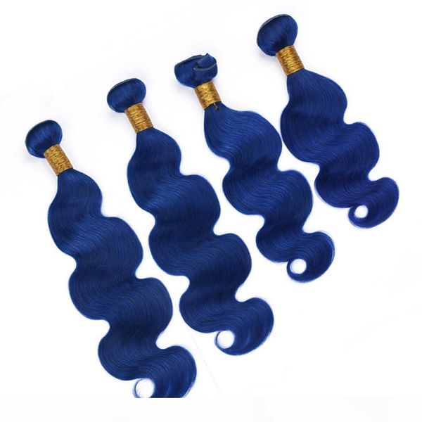 

body wave pure blue 4bundles indian virgin human hair double wefts dark blue body wavy virgin remy human hair weaves extensions mixed length, Black