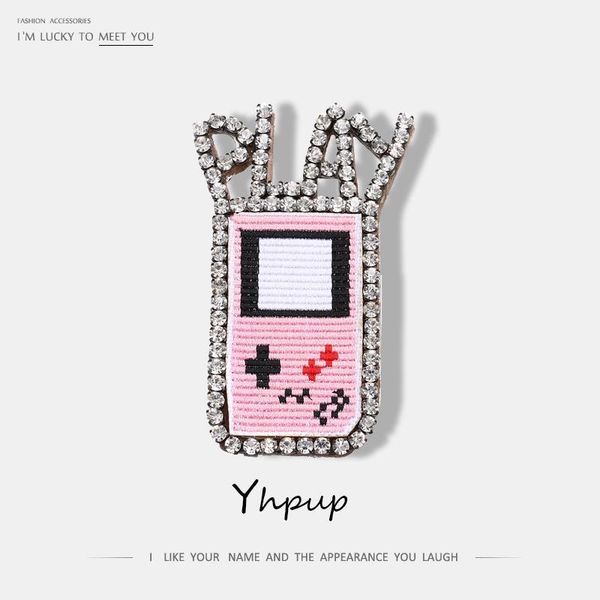 

dangle & chandelier yhpup game play pink embroidery genuine leather long brooches pin luxury charms rhinestone geometric clothes jewelry acc, Silver