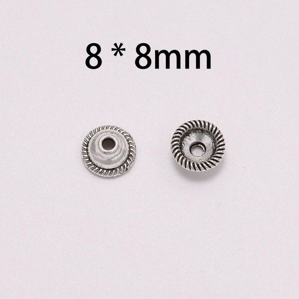 

50pcs lot 8mm tibetan round flower beads caps end receptacle torus spaced apart bead caps for diy jewelry making h jllgpn, Silver