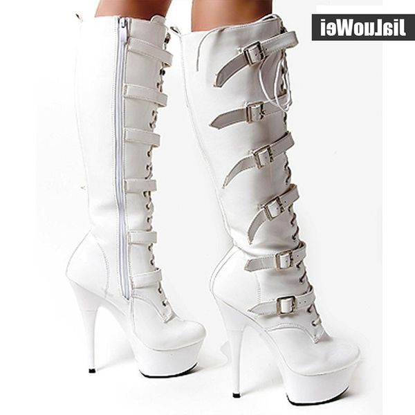 

boots 15cm ultra high heels knee-high punk hasp shoes side zipper buckles 4cm platform fashion gothic gladiator, Black