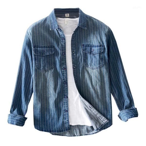 

mcikkny men's casual cotton denim shirts long sleeves slim fit jeans shirt for male size -3xl washed1, White;black