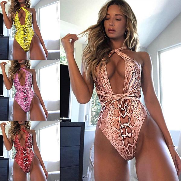 

chanshuang 2019 swimsuit women's hanging neck snake print one piece bikini