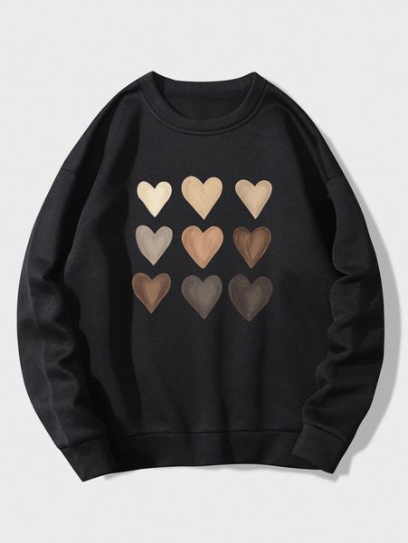 

heart print thermal sweatshirt l0ef#, White;black