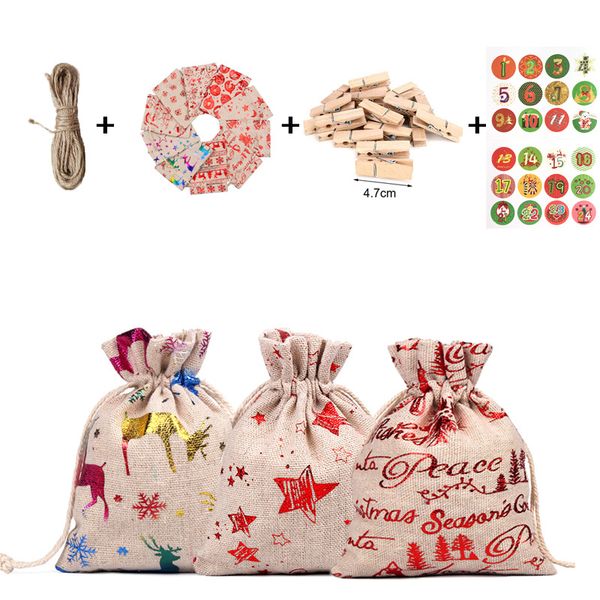 

24pcs/set christmas decorative christmas gift bags christmas tree decoration cotton linen bag candy storage pouch children's gifts bags