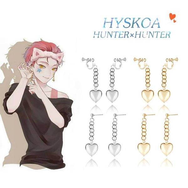 

stud anime x cosplay hisoka men ear clip golden heart prop earrings for fans jewelry creative gifts, Golden;silver