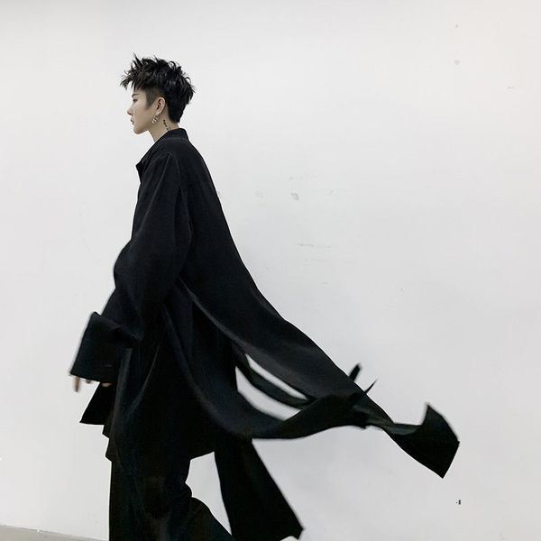 

spring 2021 male and autumn fashion ruffian beautiful shirt design sense red net long elegant men's clothing 1lbi xz9m, White;black