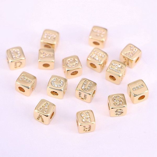 26pcs, 6mm micro pavimentar cz Cute quadrado letra espaçador espaçador grânulos para jóias fazendo achados acessórios por atacado y200730