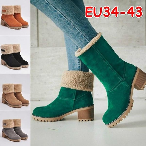 

women snow boots new winter outdoor keep warm fur boots waterproof women's platform shoes thick heel round head short boot, Black