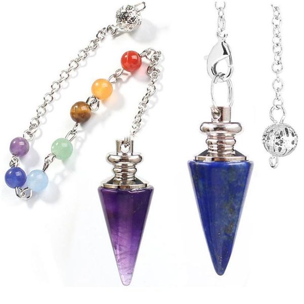 

reiki lapis opal clear crystal quartz pendulum for dowsing healing chakra chain pendulum pendant for women men amulet qylcaf, Black