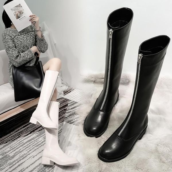 

women's boots zipper warm autumn boots for women knight platform gothic non-slip knee-high rubber punk shoes1, Black