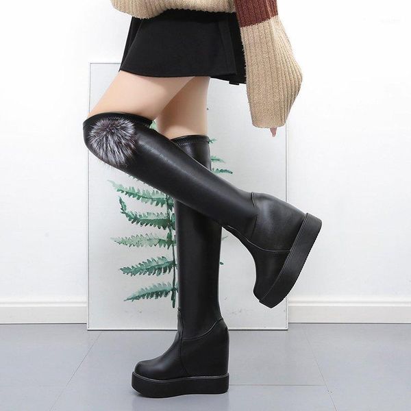 

women's high boots 2020 winter leather hidden heel over the knee boots for woman winter platform shoes ladies black long boot1