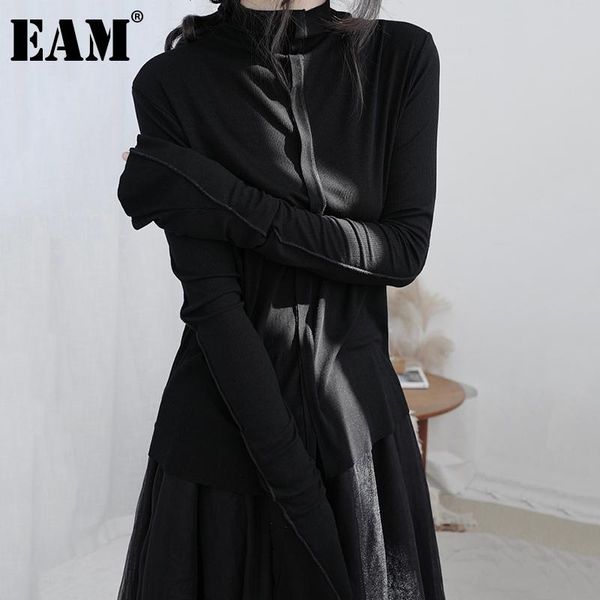 

women's t-shirt [eam] women black brief split joint temperament turtleneck long sleeve fashion tide spring autumn 2021 1db367, White