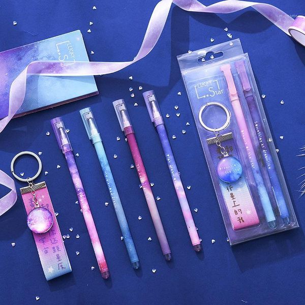 

gel pens 2pcs/lot night starry sky pen black ink marker school office supplies 0.5mm signature stationery gifts1