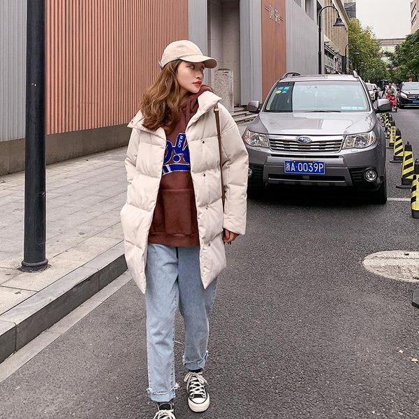

women's down & parkas 2021 winter high-quality cotton-padded jacket mid-length loose-fitting bread korean thick cotton, Black