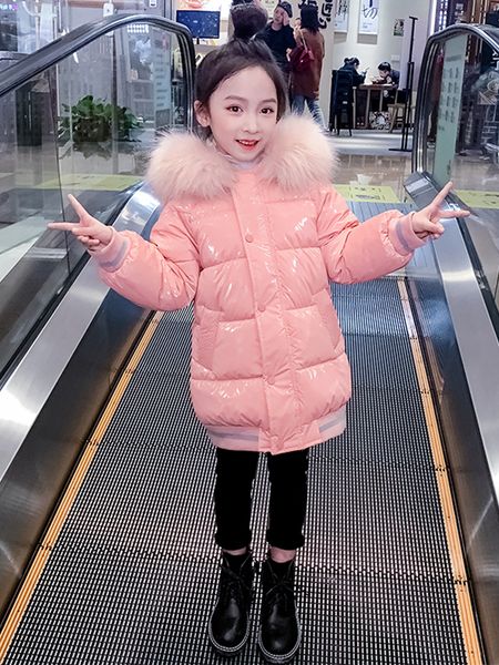 

girl's bright face cotton padded jacket foreign style 2020 new korean version of zhongda heavy coat children's medium length down, Blue;gray