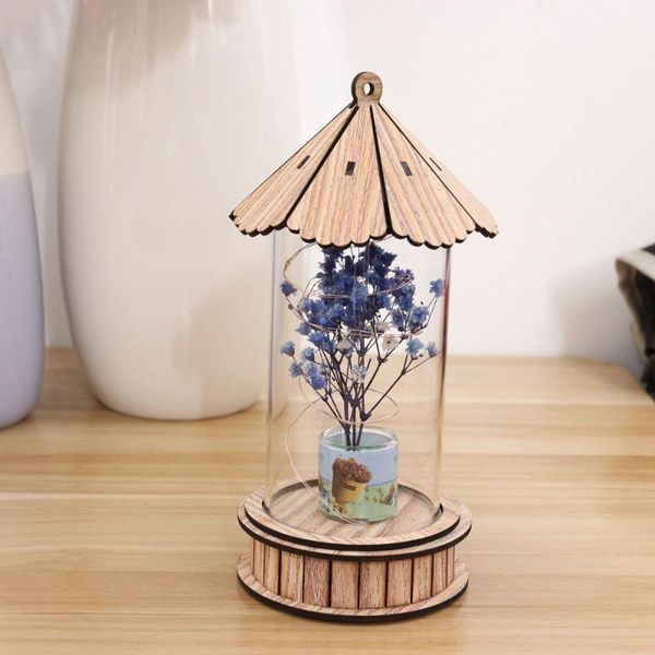 

decorative flowers & wreaths romantic led night light dried flower starry wooden decor gift glass deskornament for home store office (bl