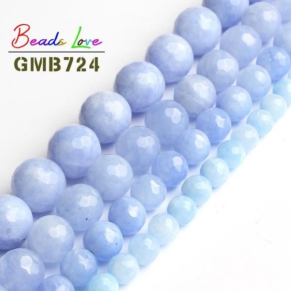 

wholesale faceted light blue stone chalcedony round beads for jewelry making diy bracelet pick size 6/8/10/12mm 15 inches wmtolw bdesybag
