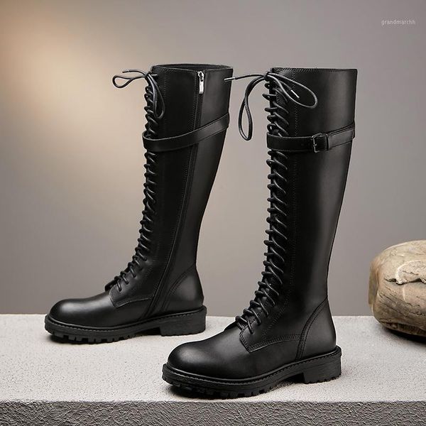 

boots style knee-high genuine leather women motorcycle warm female winter shoes 100% cowhide1, Black