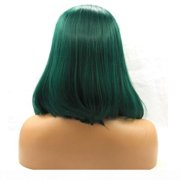 

two tones ombre green short bob wigs glueless synthetic lace front wigs heat resistant fiber hair straight wigs for women, Black
