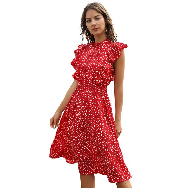 

2021 new female midi summer dot print spring plied high waist sleeveless elegant ladies ed in a girls'line 5jhm, Black;gray
