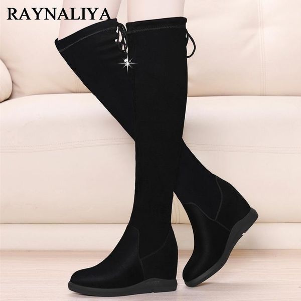 

over knee boots for women black winter warm motorcycle boots elasticity microfiher low heel thigh high shoes bft-a0031