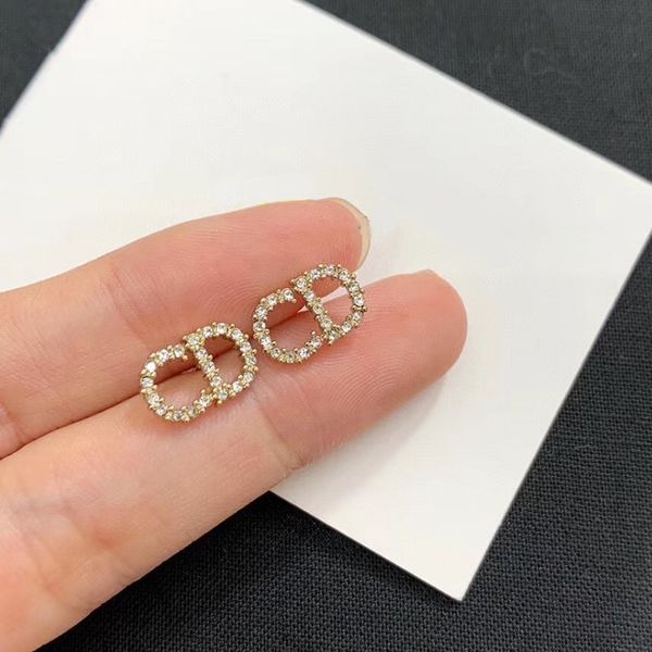 

925 sterling silver cd earrings female seiko korean version of high-end diamond english alphabet earrings for valentine's day girlfrien, Golden;silver