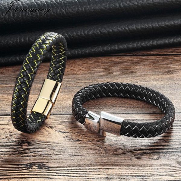 

2020 men's jewelry black braided genuine leather bracelet stainless steel magnetic buckle women bracelet mens puleseras 19/21cm