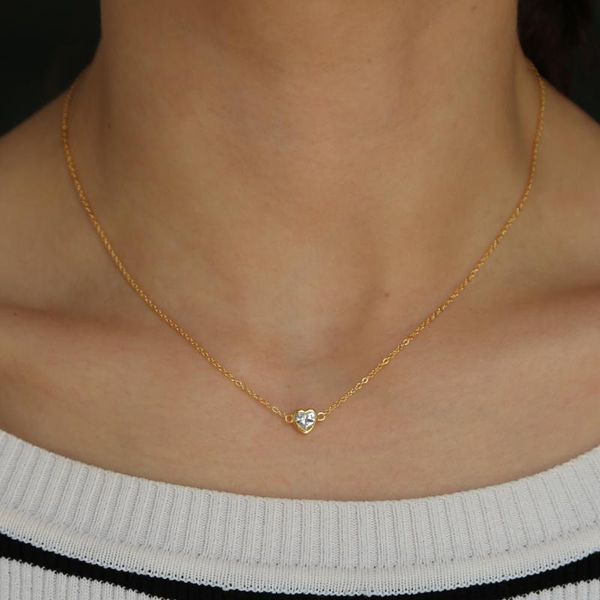 

gold color vermeil lover gift delicate chain minimal heart cz latest single stone design cute silver 925 heart necklace