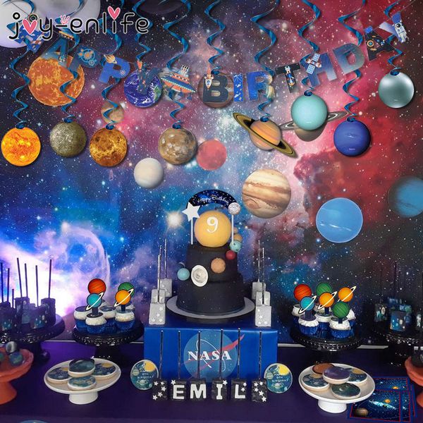 

solar system outer space birthday decoration paper plate cups napkin banner whirls for kids planet themed party