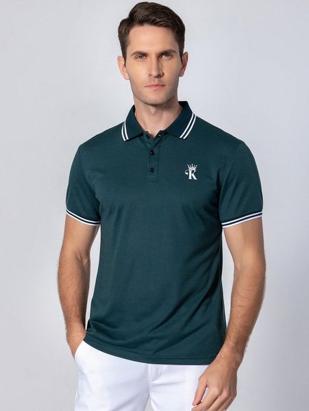 

men crown & letter graphic striped trim polo shirt z2ji#, White;black