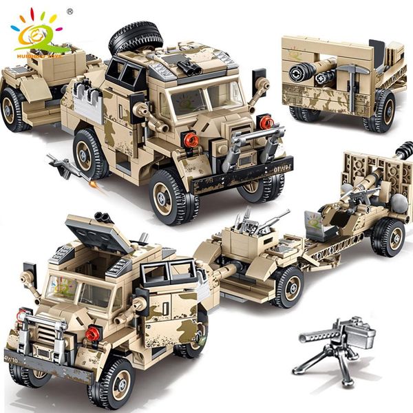 

huiqibao 464pcs military ww2 army artillery tractor model building blocks soldier figures weapon truck bricks toys for children qylqxm