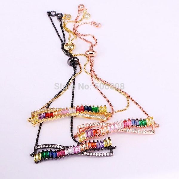 

6pcs zyz-b0532 rainbow cz micro pave connector bar bracelets, Golden;silver