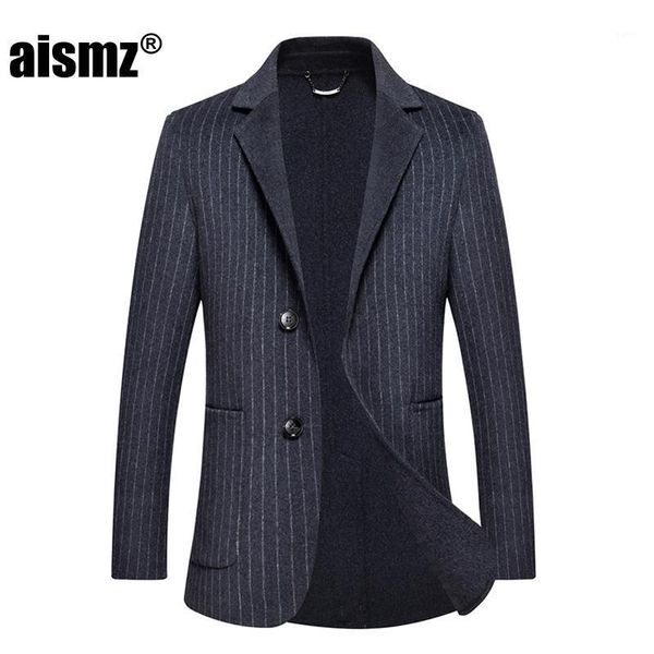 

aismz winter 67% double sided wool cashmere overcoat jacket coat blazer men business casual slim fit coats casaco masculino1, Black