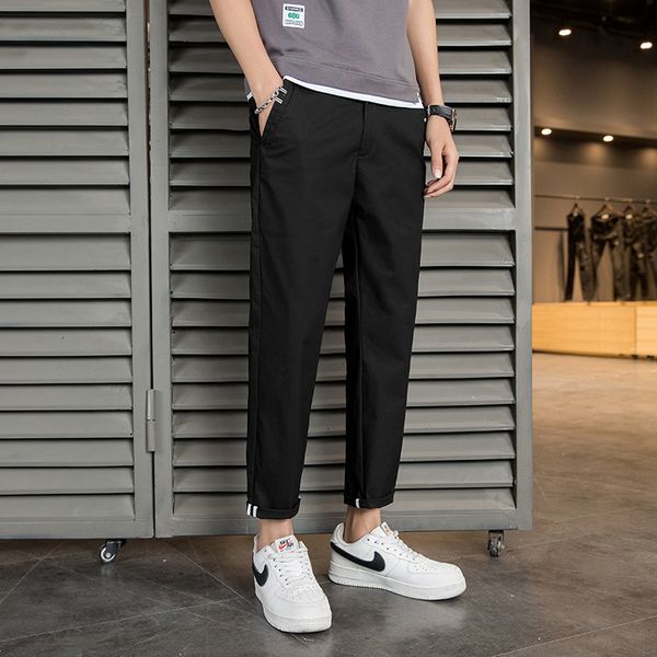 

2021 spring and summer new casual capris men's small leg pants korean fashion slim little trousers, Black