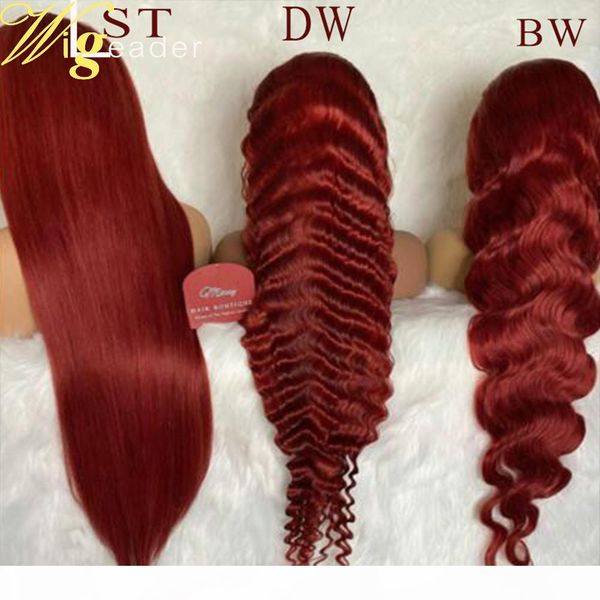 

wigleader preplucked remy human hair lace front wigs red straight 180% 13x6 lace frontal wigs deep wave lace frontal wigs, Black