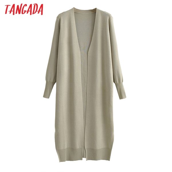 

tangada women elegant long cintagejumper lady fashion slim knitted cardigan coat ai11, Tan;black