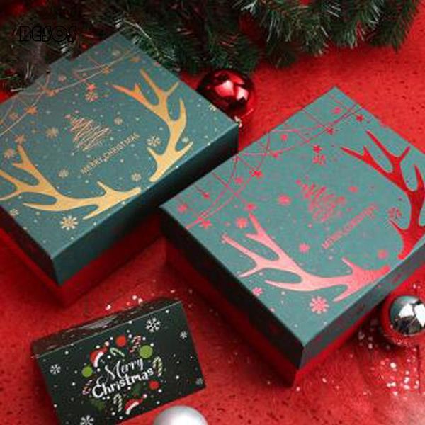 

gift wrap high-grade simple green background gold red antler snow pattern christmas candy scarf perfume exquisite box b073d