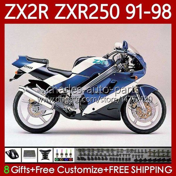 Комплект для тела для Kawasaki Ninja ZXR-250 ZX 2R 2 R R250 ZXR 250 ZXR250 1991 1992 1993 1993 1995 1996 1992 1997 1998 85NO.83 ZX-R250 ZX-2R ZX2R 91 92 93 94 95 96 97 98 обтекатель синий белый