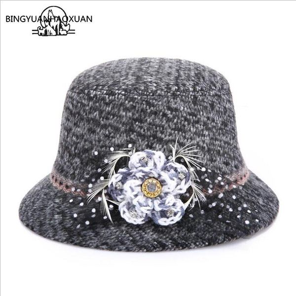 

bingyuanhaoxuan women imitation wool dome winter hat for women floral casual brand warm lady autumn soft floppy girl felt at, Blue;gray