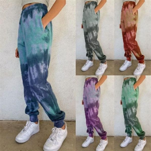 

women's pants & capris trousers women tie-dye printing streetwear loose long outdoor elastic waist bloomers womens fashion pantalons fe, Black;white