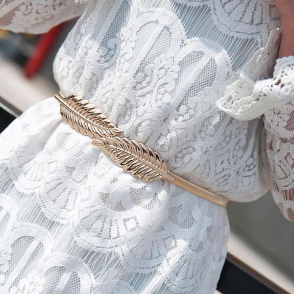 

women belts leaf shape belt metal leaves cummerbund clasp front stretch waistband gold silver elastic waist belt, Black;brown