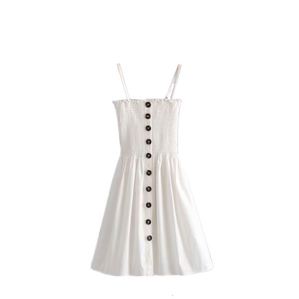 

2021 new french summer vintage chique of slash neck prairie dressed in the magro high rise buttons plissed spaghetti belt line zsya, Black;gray