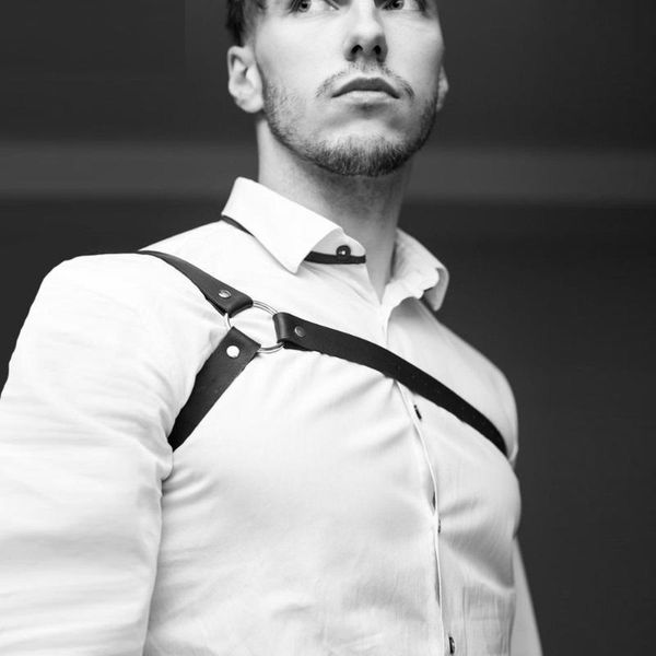 

men pu leather harness belt gothic punk style adjustable body chest harness erotic pole dance clothing gay fetish wear, Black;brown