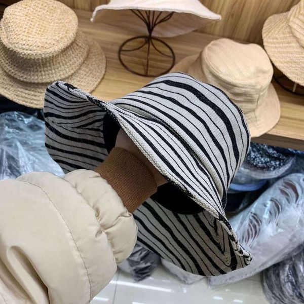 

korean spring and summer sunscreen fisherman's women's hemp stripe personality windbreak breathable sunshade hat tide, Blue;gray